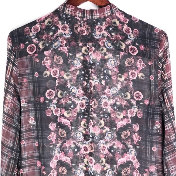 ABS Allen Schwartz Floral Plaid Sheer Blouse M - Picture 13 of 16